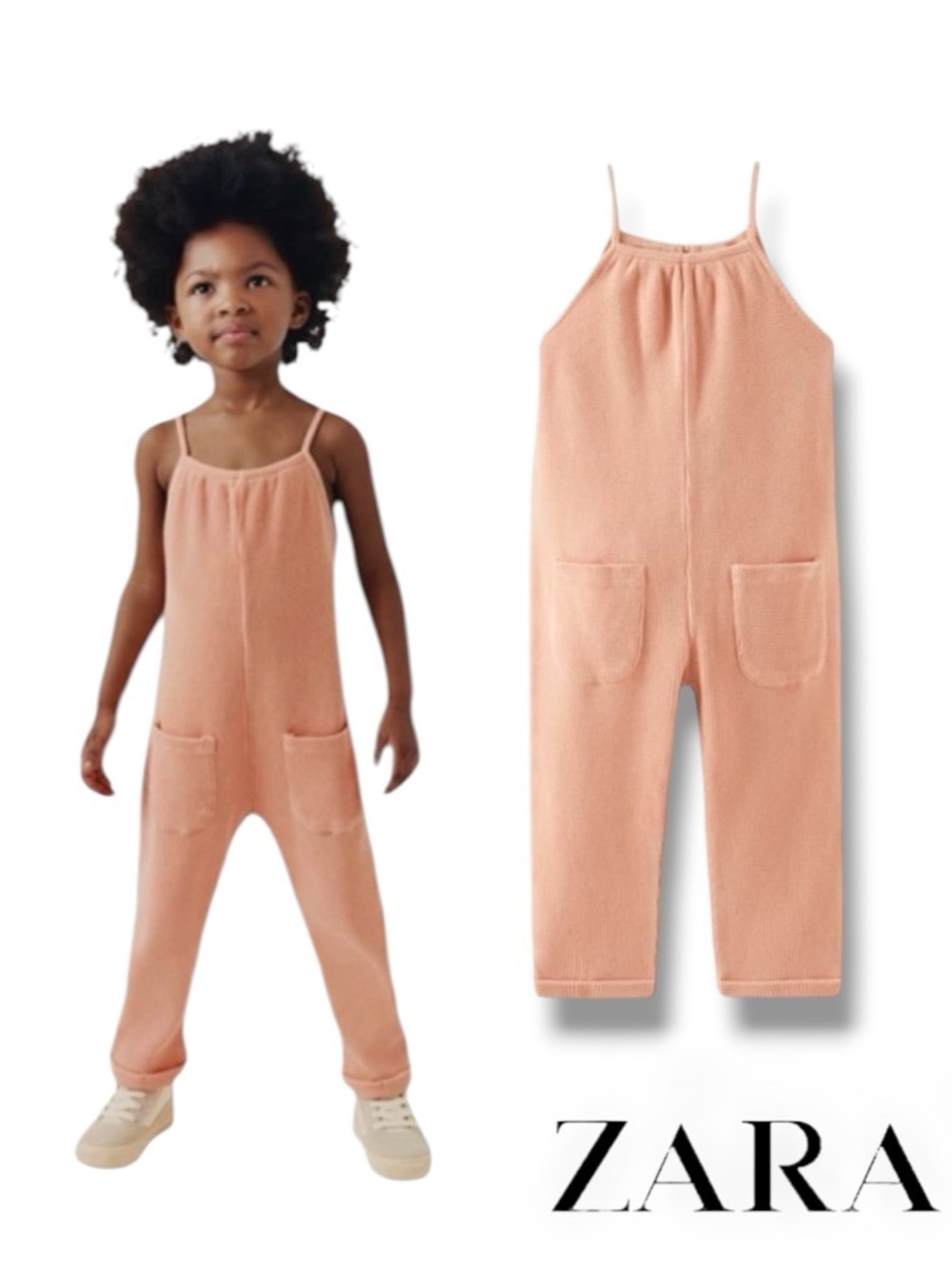 ZARA Girls Pink Waffle Knit Jumpsuit NWT Size 3T